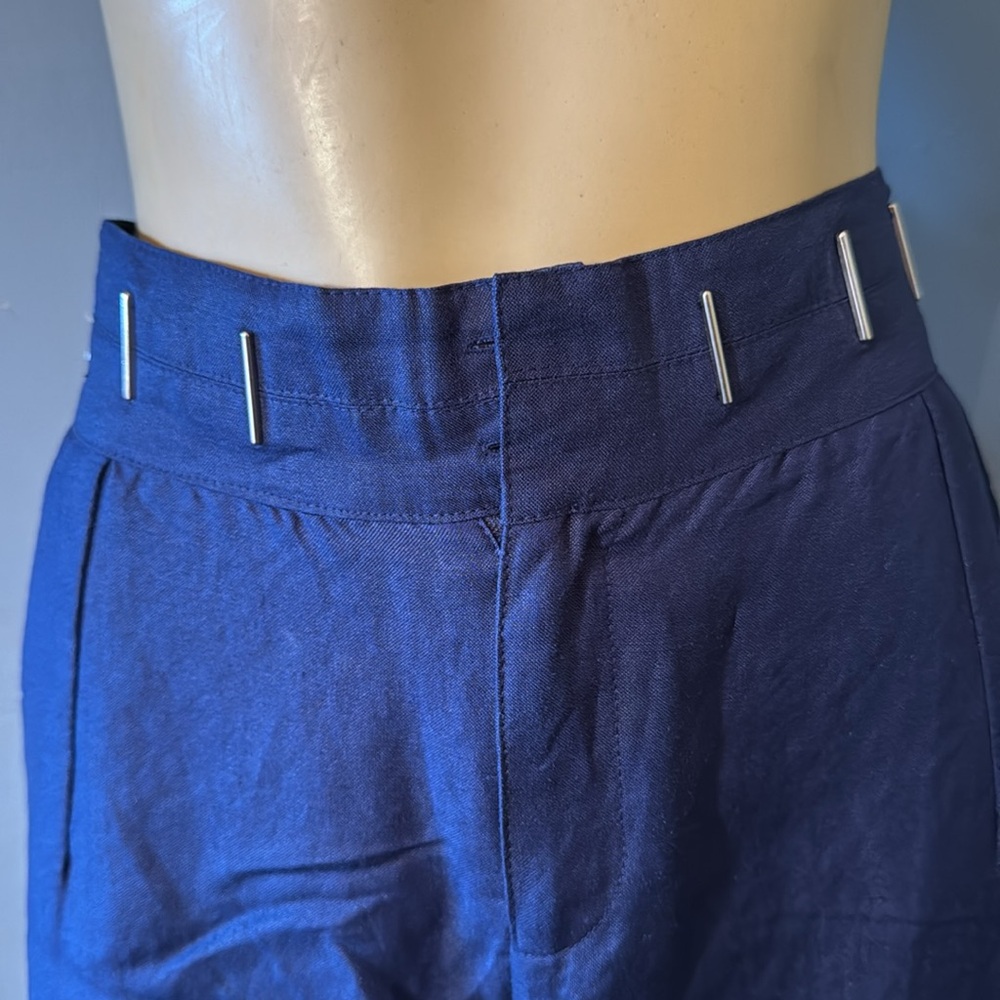 Ashley Stewart Navy Blue Wide Leg Ramie/Rayon Blend Slacks - Picture 2 of 6